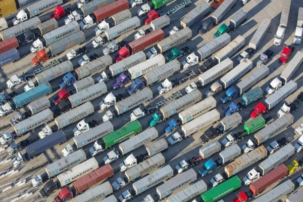 Congested road full of trucks